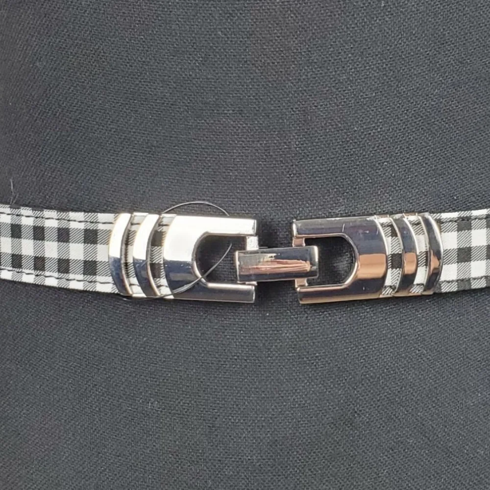 WHITE HOUSE BLACK MARKET Gingham Stretch Skinny Belt Silver Buckle